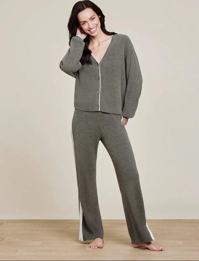 Barefoot Dreams Cozychic Ultra Lite Contrast Ribbed Cardigan Pant Set